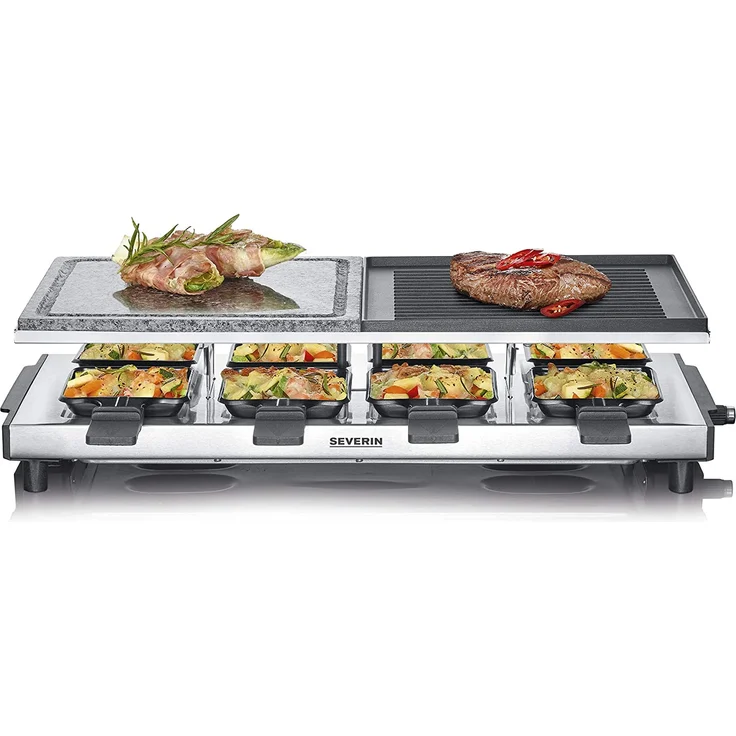 Severin RG 2373 Raclette-Grill mit Naturgrillstein und Grillplatte, Raclette mit antihaftbeschichteter Grillplatte, Tischgrill für 8 Personen, max. 1.700 W, edelstahl, schwarz – Bild 5