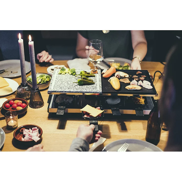 Severin RG 2373 Raclette-Grill mit Naturgrillstein und Grillplatte, Raclette mit antihaftbeschichteter Grillplatte, Tischgrill für 8 Personen, max. 1.700 W, edelstahl, schwarz – Bild 2