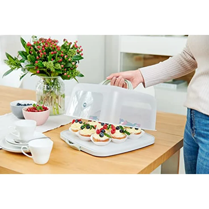 Emsa Prep&Bake Kuchenaufbewahrungsbox, Rechteckig, 37 x 33 cm, Tragegriff, Schneidevorrichtung, Transparent & Grün, K3267034 – Bild 4