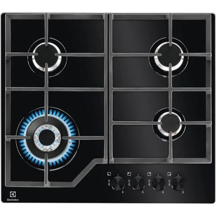 Electrolux Gaskochfeld Gas on Glass 60 cm schwarz mit Sicurgas-Sicherheit