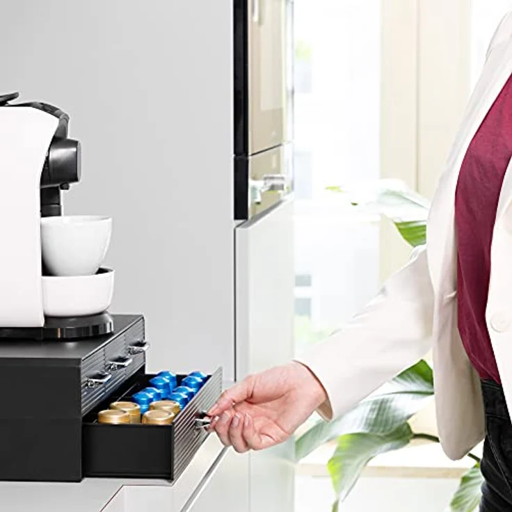Navaris Kapselhalter für u.a. 96 Nespresso Kapseln - Aufbewahrung mit 4x Schublade für Kaffeekapseln - Kapselbehälter Schubladenbox in Schwarz – Bild 2