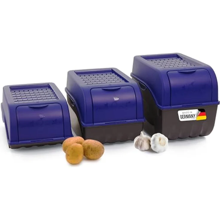 Novaliv Gemüsebox-Set Marineblau, stapelbare Kartoffelboxen 3,5L + 5L + 9L mit Luftzirkulation für optimale Gemüsehaltung – Bild 1