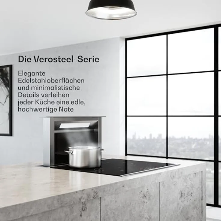 Klarstein Verosteel Dunstabzugshaube 60 cm - A++ Downdraft, 881,6 m³/h Boost, Touch-Bedienung, LED-Beleuchtung, Aluminium & Glas, spülmaschinenfester Filter – Bild 2