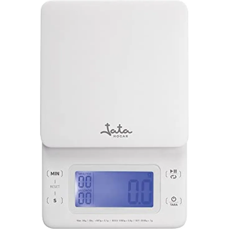 JATA HOGAR HBAL1775 Digitale Küchenwaage mit LCD-Display – hohe Präzision bis 3 kg – Übergewichtsanzeige und niedrige Batterie – mit Magnet hinten für den Kühlschrank