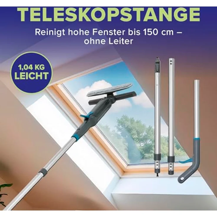 Lichterblitz Fensterreiniger 3-in-1 Sprühwischer Set, 6-teilig mit Teleskopstange und waschbaren Wischtüchern für streifenfreie Reinigung von Glasoberflächen – Bild 6