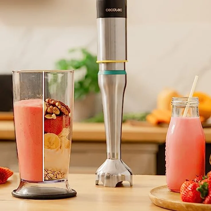 Cecotec Batidora De Mano Katana 12 Jar D, leistungsstarker Stabmixer mit 1200 Watt, Titanmesser, Silber-Schwarz, inkl. spülmaschinenfestem Messbecher – Bild 4