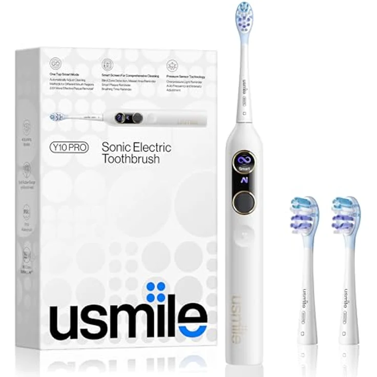 Usmile elektrische Zahnbürste mit Smart Screen, 4 Reinigungsmodi, IPX8 smarte Schallzahnbürste mit Timer und Druckkontrolle, eine Ladung hält 180 Tage Y10 Pro – Bild 1