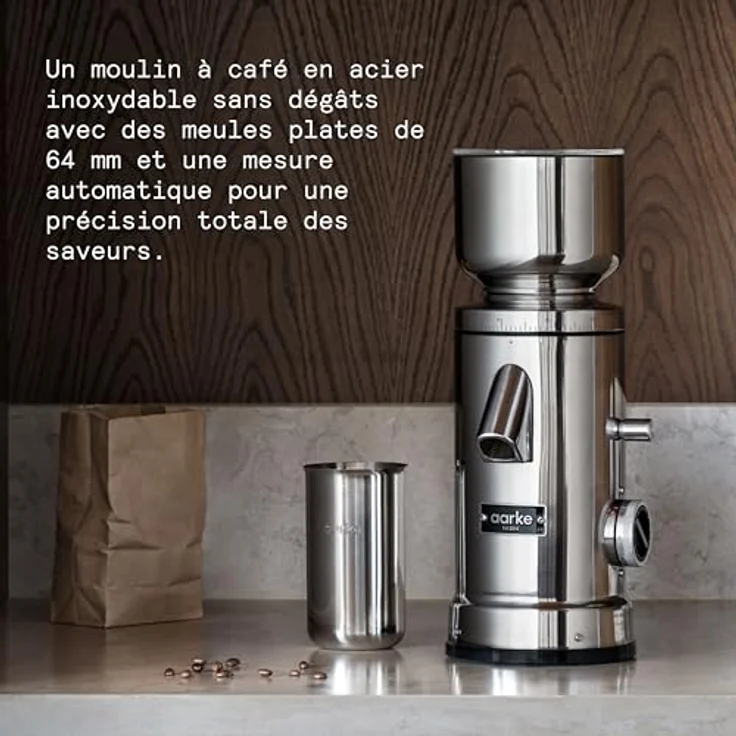Aarke Kaffeemühle elektrisch – Edelstahl-Kaffeemühle mit 64-mm-Mahlscheiben, einstellbarem Mahlgrad, automatischer Dosierung & Speicherfunktion für Espresso, Filterkaffee & Cold Brew – Bild 3