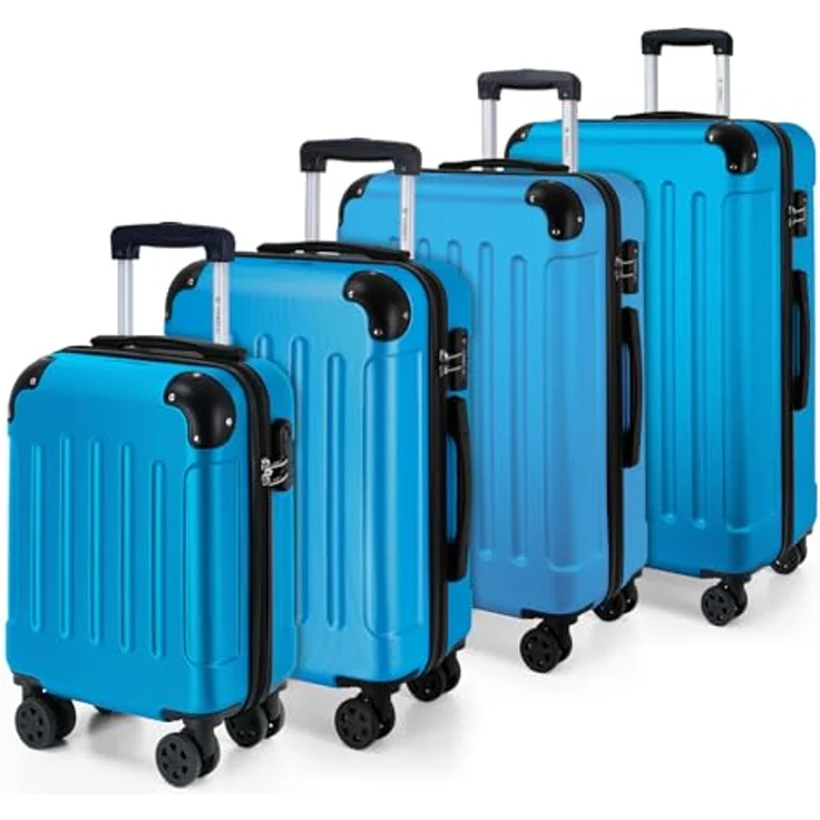 YONSLY Gepäckset Suitcase, 4-teiliges Reisekofferset mit TSA-Schloss, YKK-Reißverschlüssen, Hartschalen-Koffer in Blau, Kabinenkoffer mit 360° Lenkrollen und Teleskopgriff (S-M-L-XL) – Bild 1