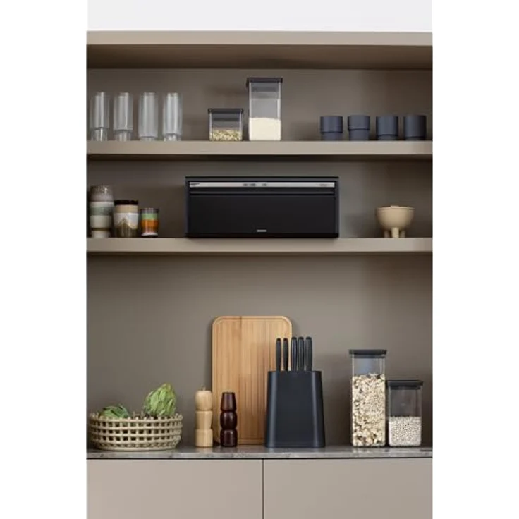 Brabantia Klappbrotkasten, große Aufbewahrungsbox für Brot & Backwaren, platzsparendes Design zur Wandmontage, mattschwarz – Bild 5