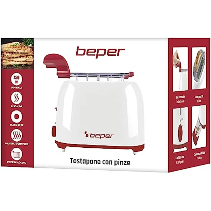 BEPER P101TOS100 Toaster mit Edelstahlzange, 7 Bräunungsstufen, Krümelschublade, 2 breite Schlitze – Bild 5