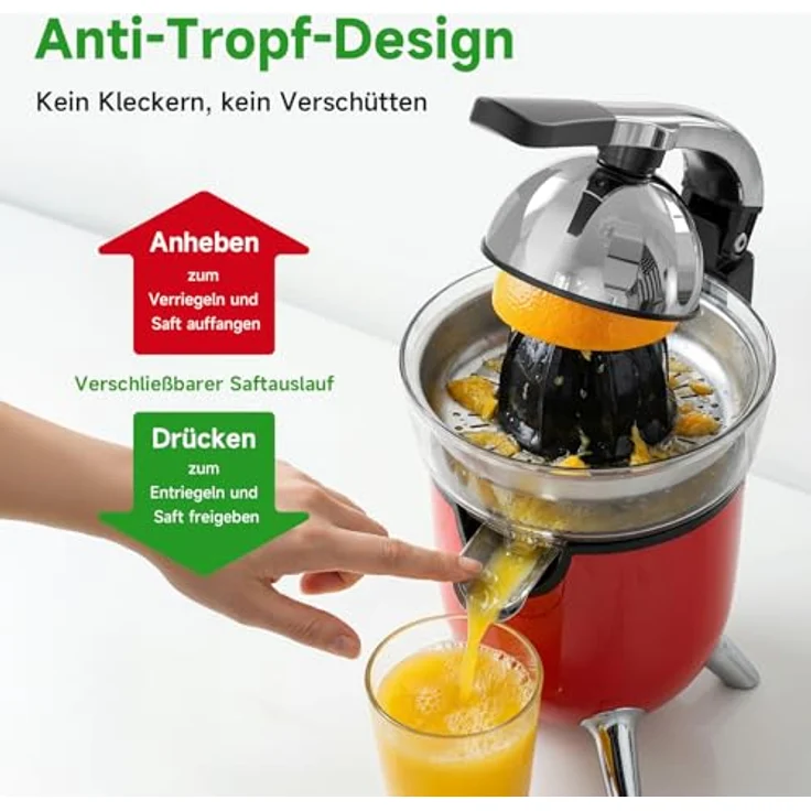 WOOX MX0217, Elektrische Tomatensaftpresse mit 100W Motor, grau und rot, ABS und Edelstahl, spülmaschinengeeignet – Bild 4