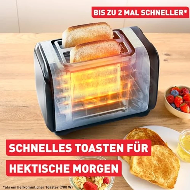 Tefal Subito TT5S1DE0 Doppelschlitz-Toaster, Brötchenwärmer, 7 Bräunungsstufen, energiesparend, Edelstahl/Schwarz – Bild 3