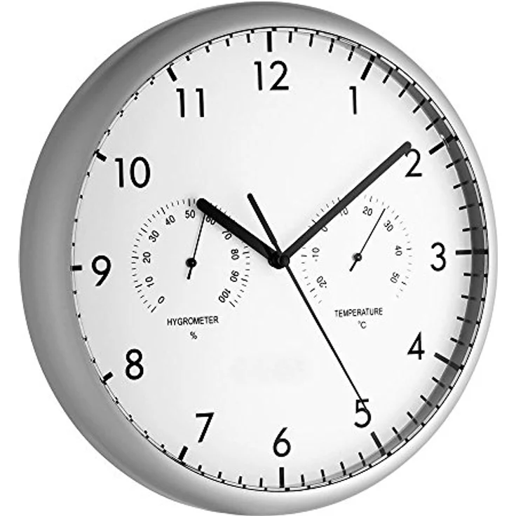TFA Dostmann Analoge Wanduhr mit Thermometer und Hygrometer, 98.1072, inkl Batterien, zum Hängen, silber, (L) 265 x (B) 45 x (H) 265 mm – Bild 2