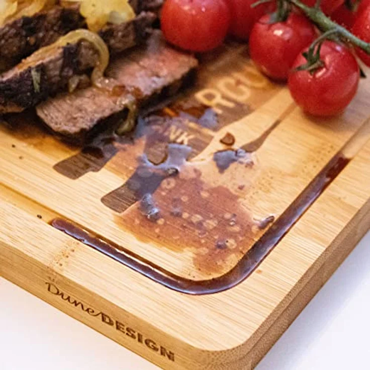 DuneDesign 2x Steakteller Holz Bambus Massiv 33x23cm - 2cm dicke Grill Servierplatte - Steak Brett Burger Tablett Steak Zubehör Teller Set - Grill Zubehör Steak Teller Holzbrett Küche Gastro Zubehör – Bild 5