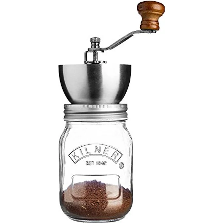 KILNER 0025.785, Manuelle Kaffeemühle aus hochwertigem Edelstahl mit 0,5 Liter Glasbehälter, Transparent, verstellbarem Mühlenmechanismus – Bild 1