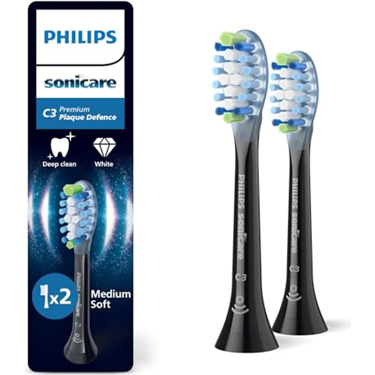 Philips Sonicare C3 Premium Plaque Defense, Original Ersatzbürstenköpfe, Schwarz, 2er-Pack, HX9042/88 - Entfernt bis zu 10x mehr Plaque, 100% mehr Verfärbungen in 3 Tagen, biobasiert – Bild 1
