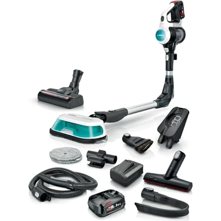 Bosch Akku-Staubsauger Unlimited 7 ProHygienic Aqua BSS712XHYG, kabellos, 2in1 Saugen & Wischen, HEPA-Filtersystem, 10 Jahre Motorgarantie, 2 Akkus, Made in Germany, weiß