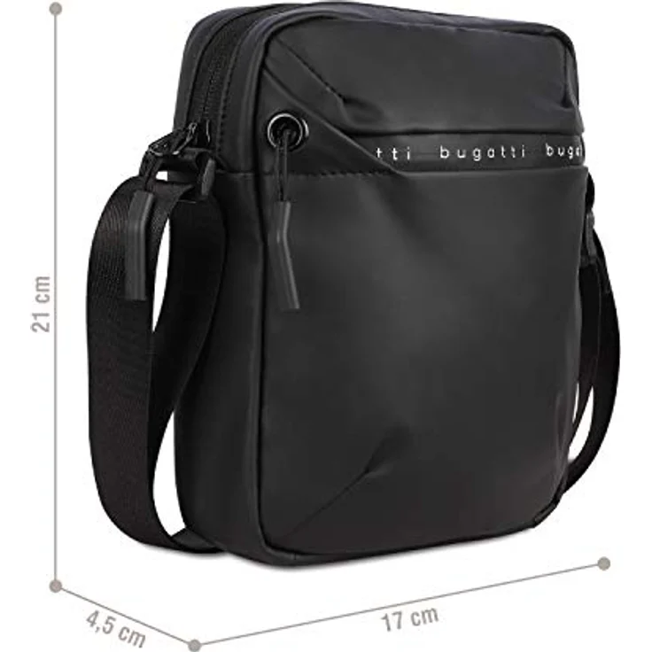 bugatti Blanc kleine Crossover-Umhängetasche, kompakte Schultertasche mit Reißverschlussfächern, schwarz, 17 x 4,5 x 21 cm – Bild 3