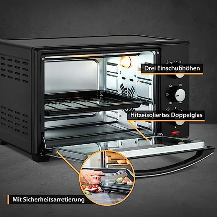 First FA-5044-1 Minibackofen, Standgerät, Garraum 35 l, Leistung 1600 W, schwarz – Bild 5