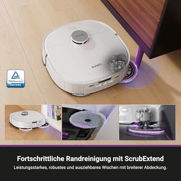 EUREKA J15 Ultra Saugroboter mit Wischfunktion, 19.000 Pa Saugleistung, automatische Mopphebung 12mm, Heißwasser-Reinigung 75°C, Selbstreinigung, Anti-Wickel Technologie – Bild 4