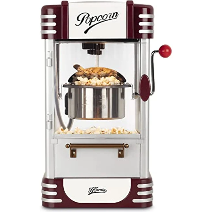 H.Koenig Popcorn Machine, Retro-Design, Edelstahl/Aluminium, 50 g Kapazität, 360 W – Bild 3