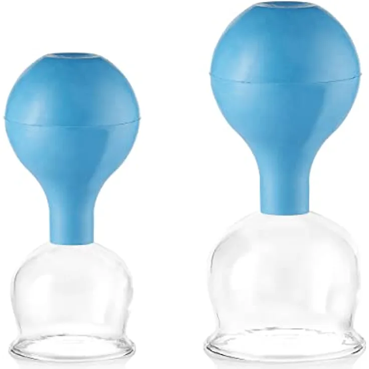 pulox Schröpfglas aus Echtglas 2er-Set inkl. Saugball 52 mm & 62 mm, Blau