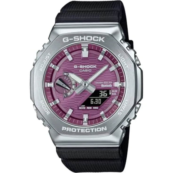 Casio G-Shock Solar & Bluetooth Uhr GBM-2100A-4BER, Herrenuhr mit Weltzeit und Smartphone-Link, rot