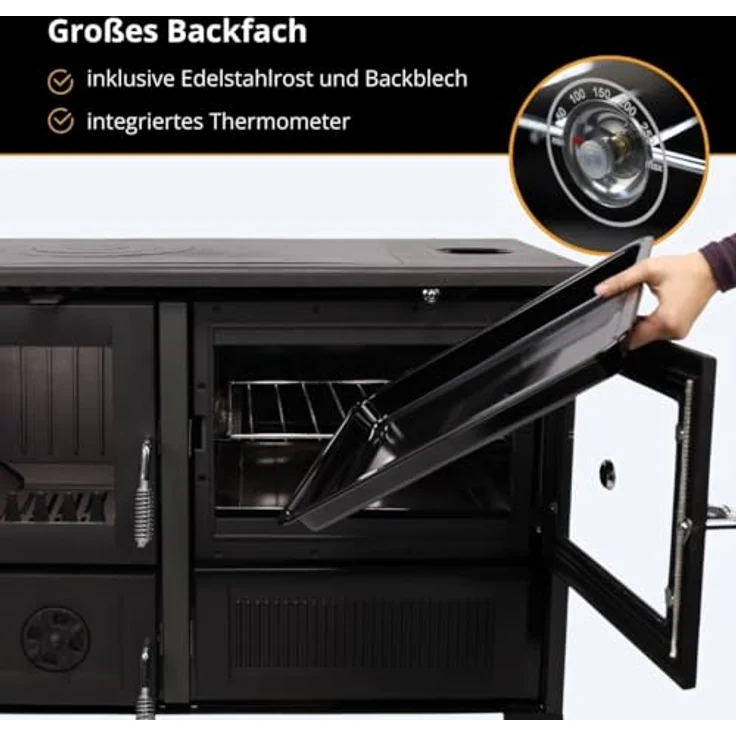 365® Küchenherd Cook Smart, rustikaler Gusseisen-Heizgerät mit 8 kW, schwarz emailliert, Energieeffizienz A+ – Bild 4