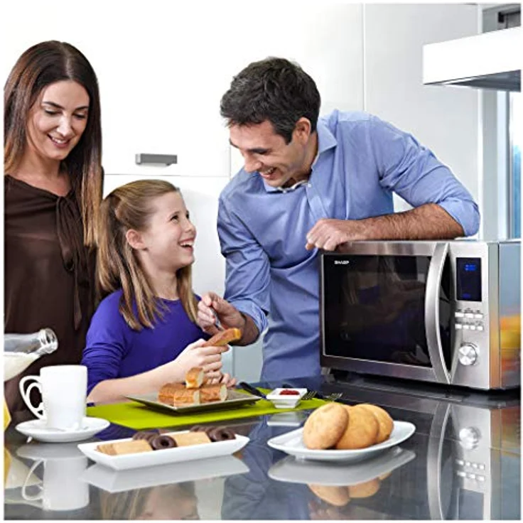 Sharp R922STWE 3-in1 Mikrowelle mit Grill und Heißluft, Standgerät, 32 Liter Garraum, 1000 Watt, LED-Display, 10 Automatikprogramme, Gewichtgesteuerters Auftauen, Edelstahl – Bild 5
