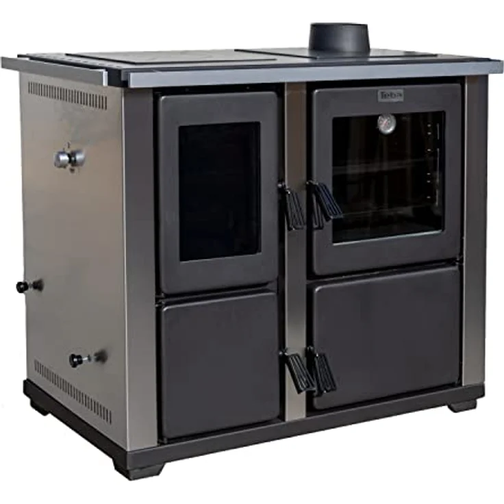 DanDiBo Kaminofen Teba TKS 18 Rechts 10 kW, Holzherd mit Kochplatte und Backfach, Edelstahl/Schwarz – Bild 2