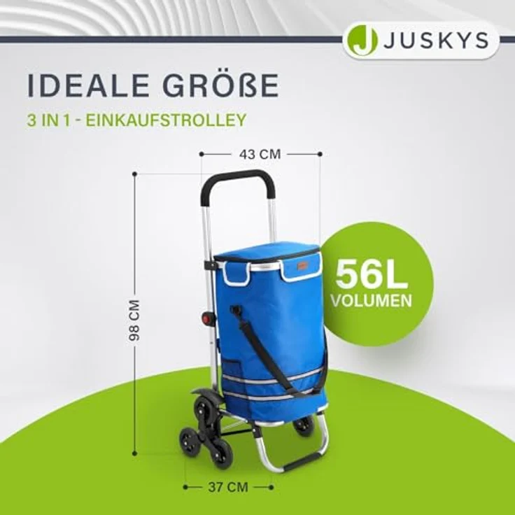 Juskys 3in1 Einkaufstrolley für Treppen - 56 L, klappbar & modern, Dunkelblau – Bild 2
