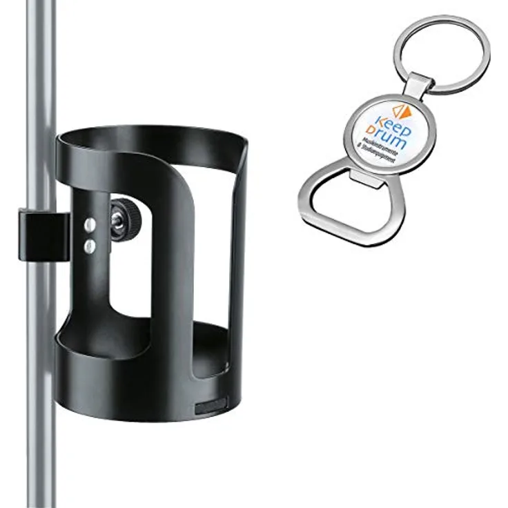 K&M 16022 Universal Getränkehalter für Mikrofonständer + keepdrum Flaschenöffner