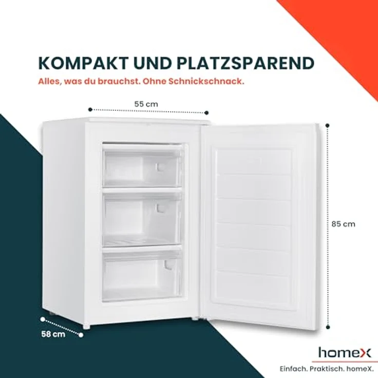 homeX FS871E-W Gefrierschrank, 4-Sterne Tiefkühlschrank mit 87L Nutzinhalt, kompakt, freistehend, leise, weiß – Bild 4