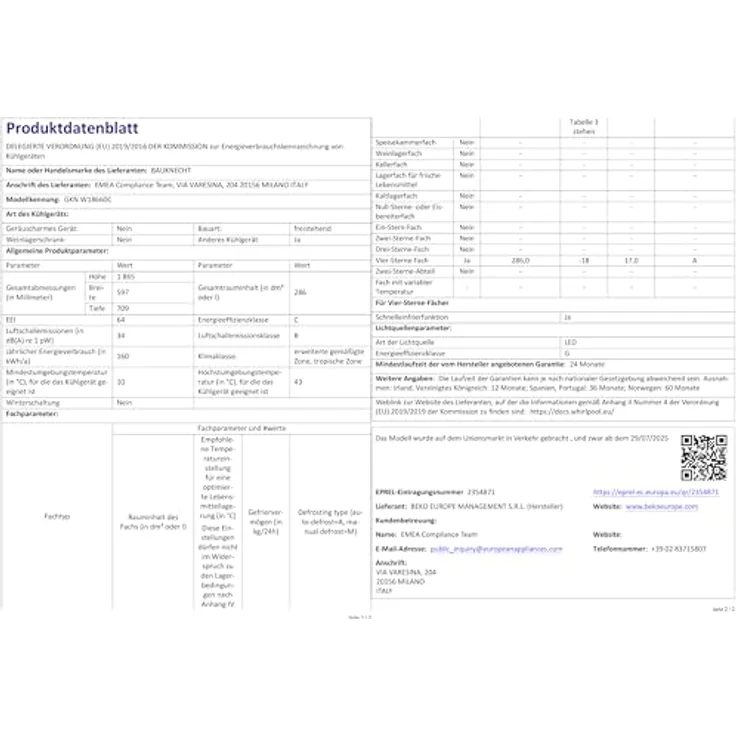Bauknecht GKN W18660C Gefrierschrank, No Frost, 286 l, 1865 mm hoch, Weiß, Touch Display, LED-Innenbeleuchtung, Supergefrierfunktion – Bild 8