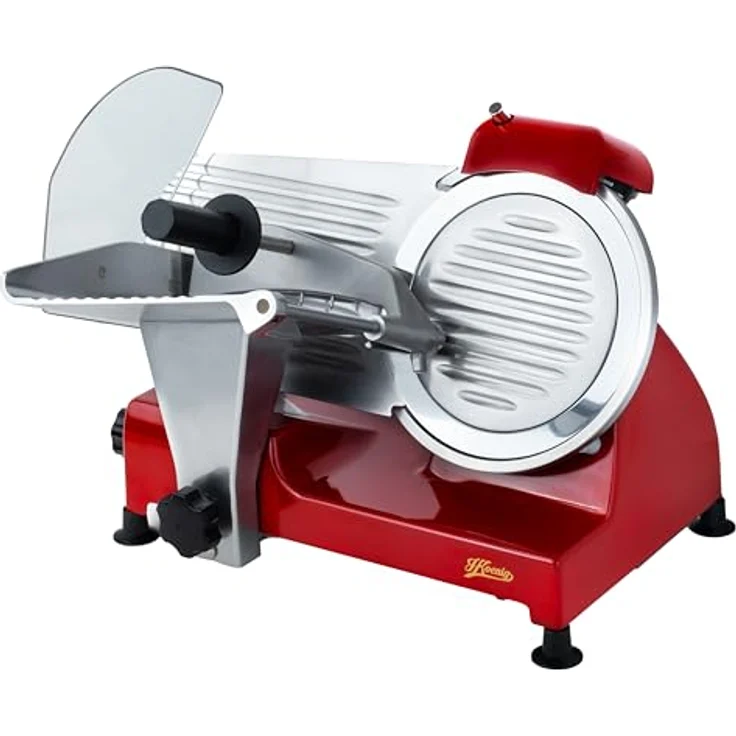 H.Koenig Elektrischer Aufschnittmaschine MSX224, italienische Klinge 20 cm, Schnittstärke 0-12 mm, integrierter Messerschärfer, 282 U/min, rot – Bild 3