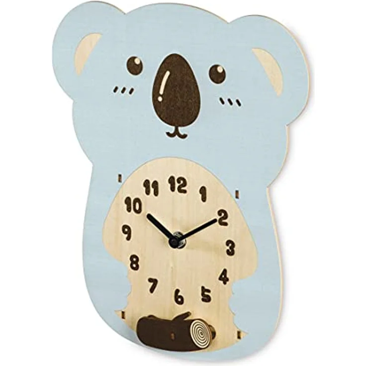 Hama Kinderwanduhr Koala Holz Wanduhr Mint (Geräuscharmes Quarzwerk, Kinderdesign, Pendel) – Bild 2