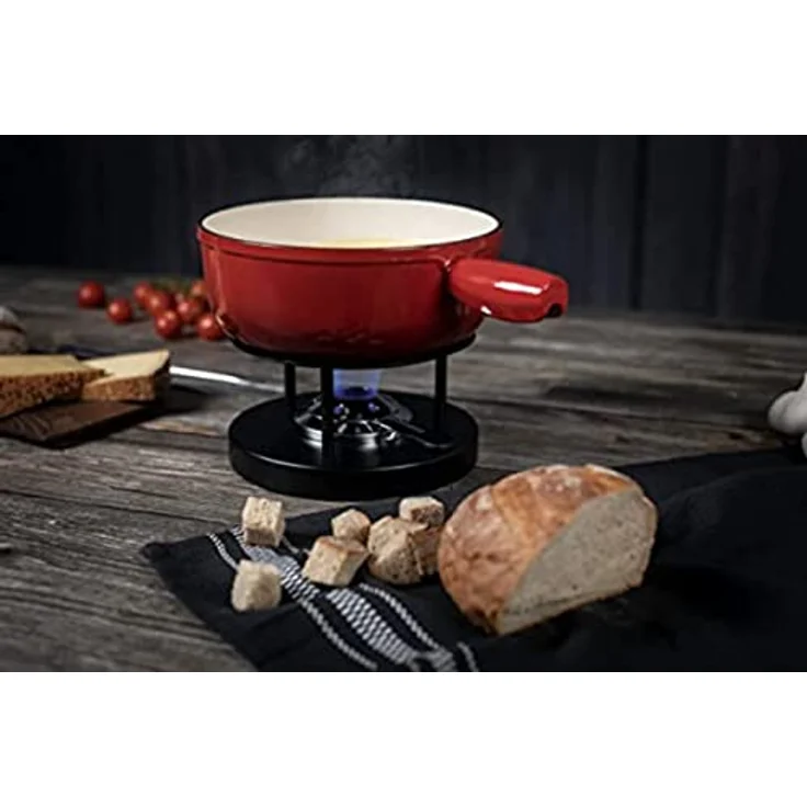 KUHN RIKON 32056 Fondue Käsefondue Caquelon Eisenguss, Gusseisen, Induktion, liert, 24cm rot – Bild 4
