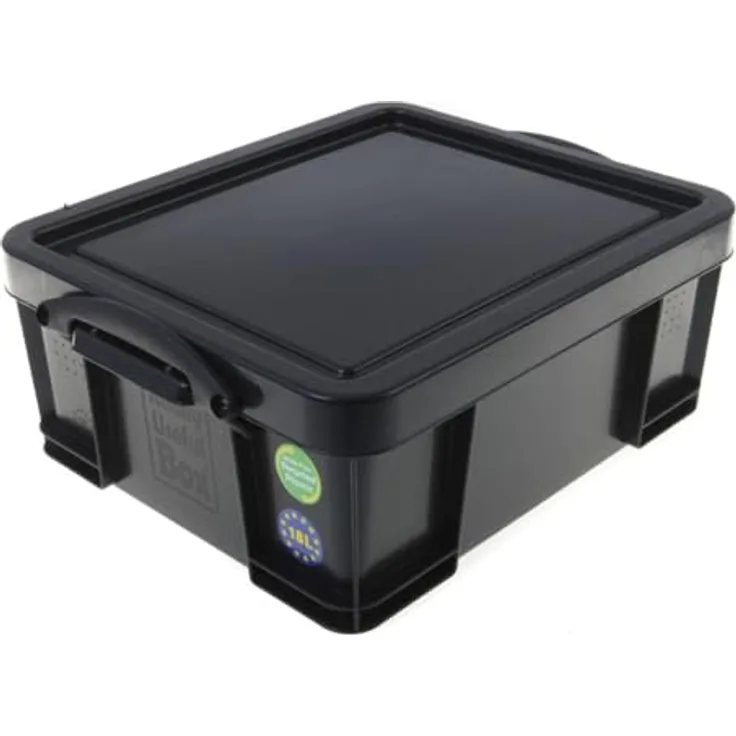 Really Useful Box 18BK Useful Box 18,0l schwarz, Kunststoffbox mit Deckel und Griffe, 100% recyceltes Material, für Büromaterial, CDs, DVDs und mehr geeignet