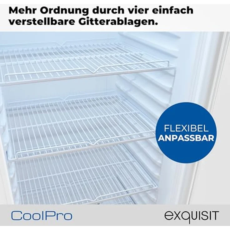 Exquisit GKS220-GT-430D, Glastürkühlschrank 240l mit LED, Umluft, 4 verstellbare Ablagen, 153 cm hoch, weiß – Bild 4