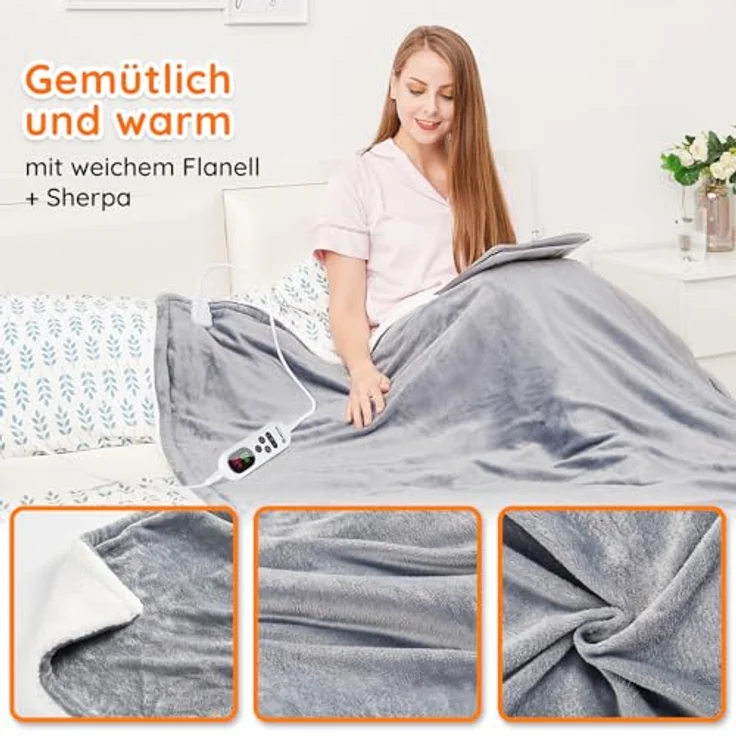 Mia&Coco Heizdecke mit Abschaltautomatik, 10 Heizstufen Up-to-9 Stunden Auto-Off-Timer Überhitzungsschutz, Elektrische Wärmedecke Bett Wärme Decke ETL-Zertifiziert, Flanell Waschbar – Bild 5