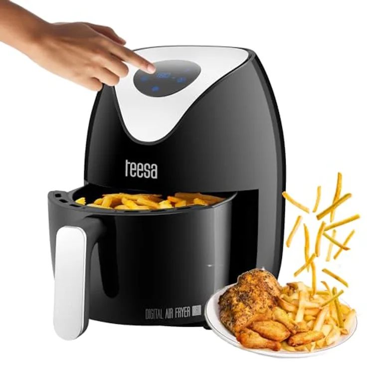 Teesa Digitale Airfryer 1,8l, Heißluftfritteuse mit LCD Bildschirm, schwarz, 1000W, spülmaschinenfest