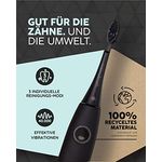 happybrush Elektrische Schall-Zahnbürste Eco VIBE 3 - Nachhaltige Zahnbürste mit 6 Wochen Power-Akku inkl. 4 Aufsteckbürsten - Schwarz