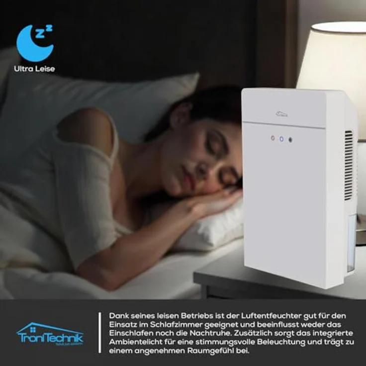 Tronitechnik EF-03, Luftentfeuchter bis 600 ml/24 h, 2,2 L Tank, Glasfront, mit Abtautomatik und Schlauchanschluss, leise, für Räume bis 30 m² – Bild 5