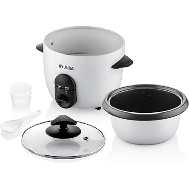 HYUNDAI ELECTRONICS Reiskocher RC100 I 1 l für 800 g Reis I 365 W I Reiswärmer I Warmhaltfunktion I Antihaftbeschichteter Gartopf I Reislöffel & Messbecher – Bild 3
