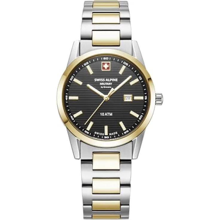 swiss alpine military Damen Uhr Analog Quarz 7767.1147SAM Edelstahl, schwarz mit Leuchtzeiger und Indexe