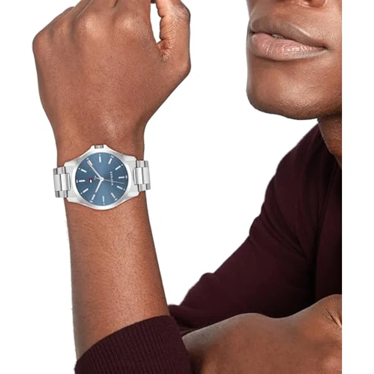 Tommy Hilfiger Quarzuhr BRUCE 1710670, Herrenuhr mit silberfarbenem Edelstahlarmband und blauem Zifferblatt – Bild 5