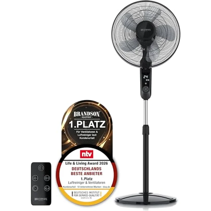 Brandson Standventilator DC Silent mit Fernbedienung + Display - mobiler Lüfter - 24 Geschwindigke – Bild 2
