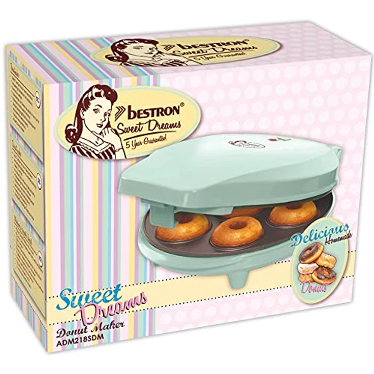 Bestron ADM218SDM Donutmaker, im Retro Design, 700W, Antihaftbeschichtung , Backampel, Kunststoff, Metall, mint – Bild 5