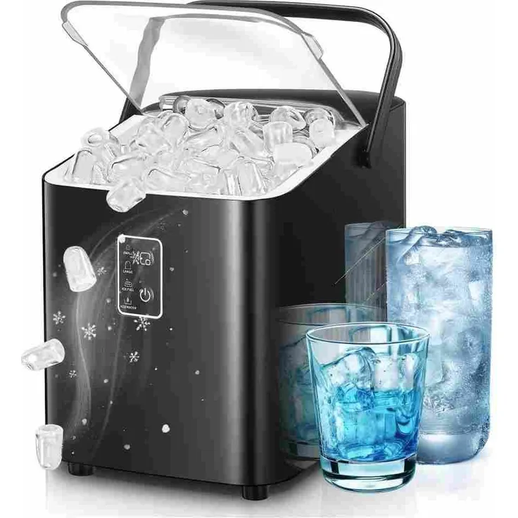 FOHERE Eiswürfelmaschine, Mini Eiswürfelbereiter mit Selbstreinigungsfunktion, 14kg in 24h, 2 Eiswürfelgrößen, ideal für Küche, Büro und Party